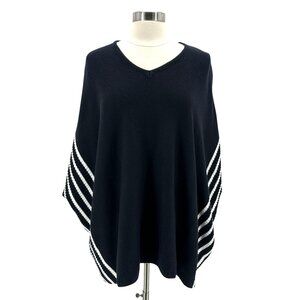NEW Francesca's ALYA Womens S/M Sweater Poncho Knit Navy Blue White